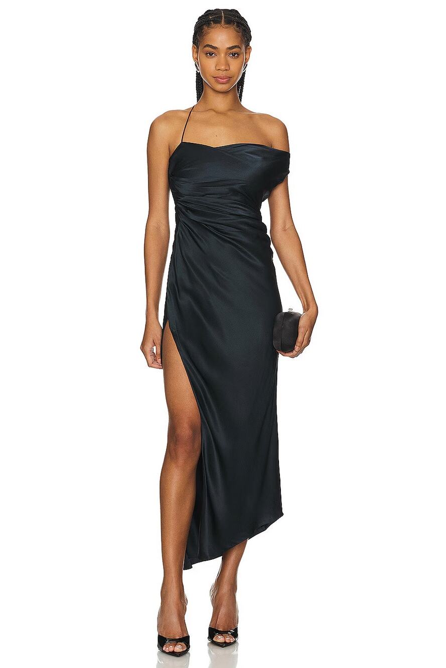 The Sei Silk Asymmetric Bardot Midi Dress - Ink - Size 6